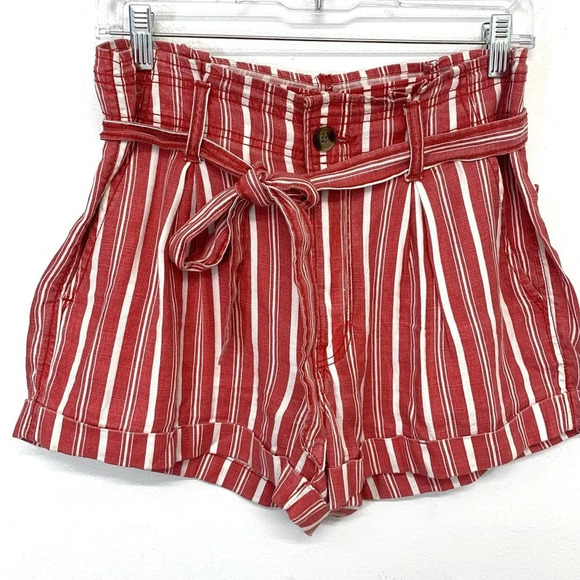 American Eagle Shorts Woman 6  Linen Blend Paper Bag Belted Pockets - Picture 1 of 11